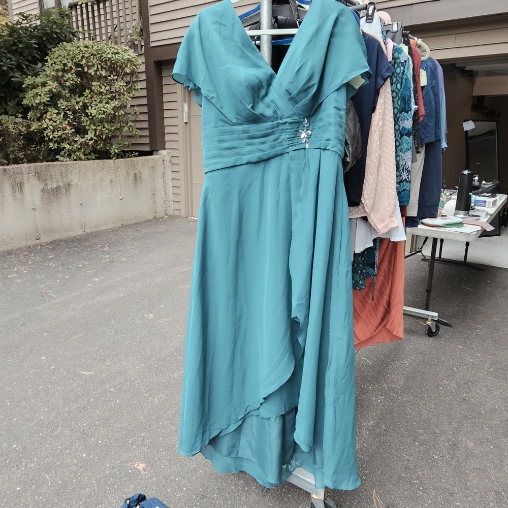 Tea Length Chiffon Teal Formal Wedding Dress Gown 16